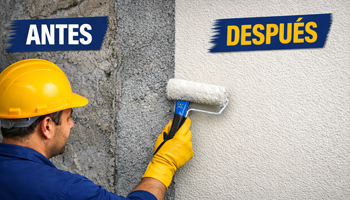 Trabajador aplicando impermeabilizante Secaexpress en pared exterior para proteger la superficie contra humedad y filtraciones.