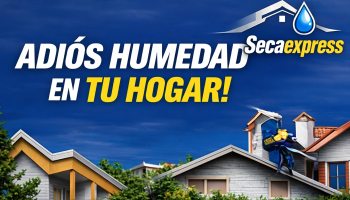 "Logo de Secaexpress sobre una casa de fondo, representando protección y confianza en el hogar.