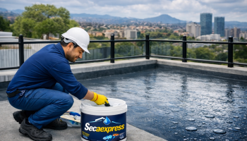 Trabajador aplicando impermeabilizante Secaexpress para cubrir y proteger una superficie contra la humedad.